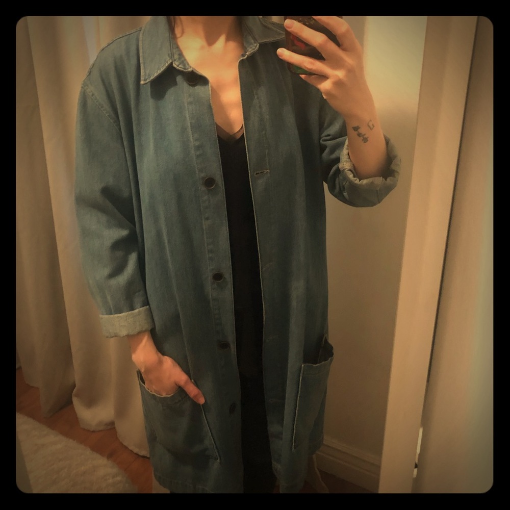 Zara Long Denim Duster Jacket